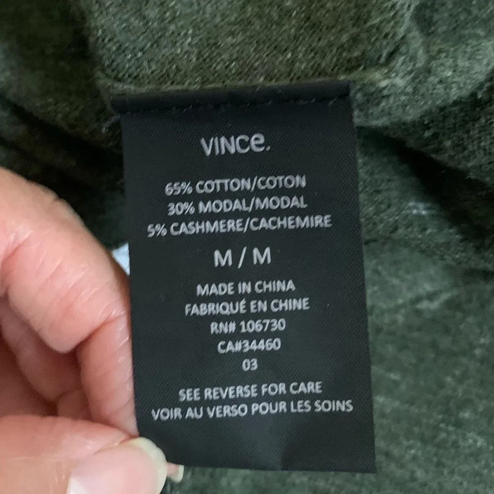 Vince Olive and Gray Striped Men’s Sweater Cotton Modal Cashmere Blend M